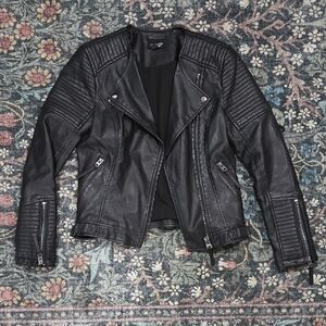 Topshop Quilted Black Leather Jacket